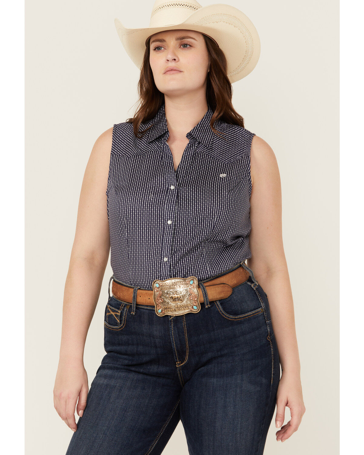 Roper Women's Amarillo Poplin Sleeveless Snap Western Shirt - Plus