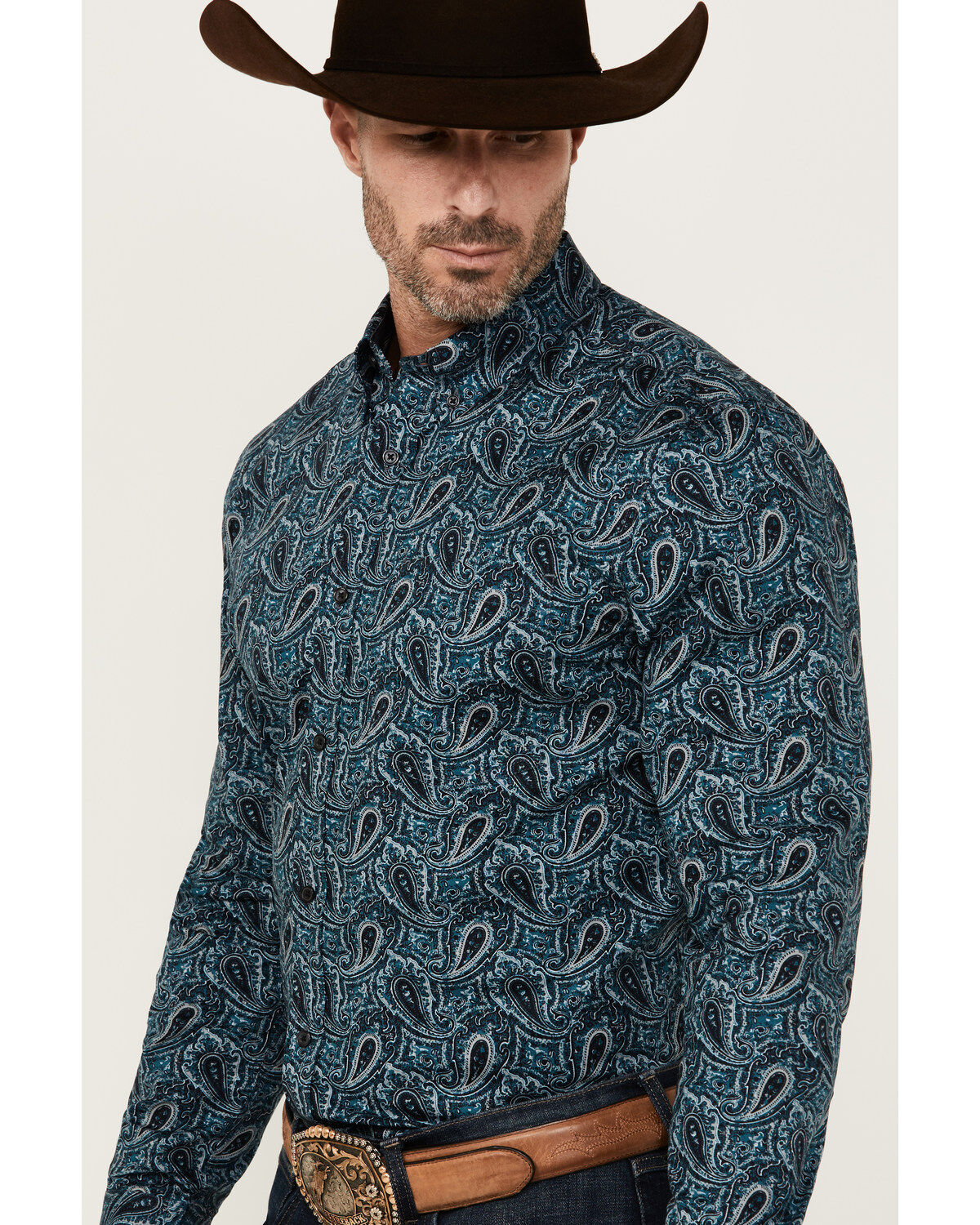 Cody James Men's Lasso Paisley Print Long Sleeve Button-Down Stretch Western Shirt