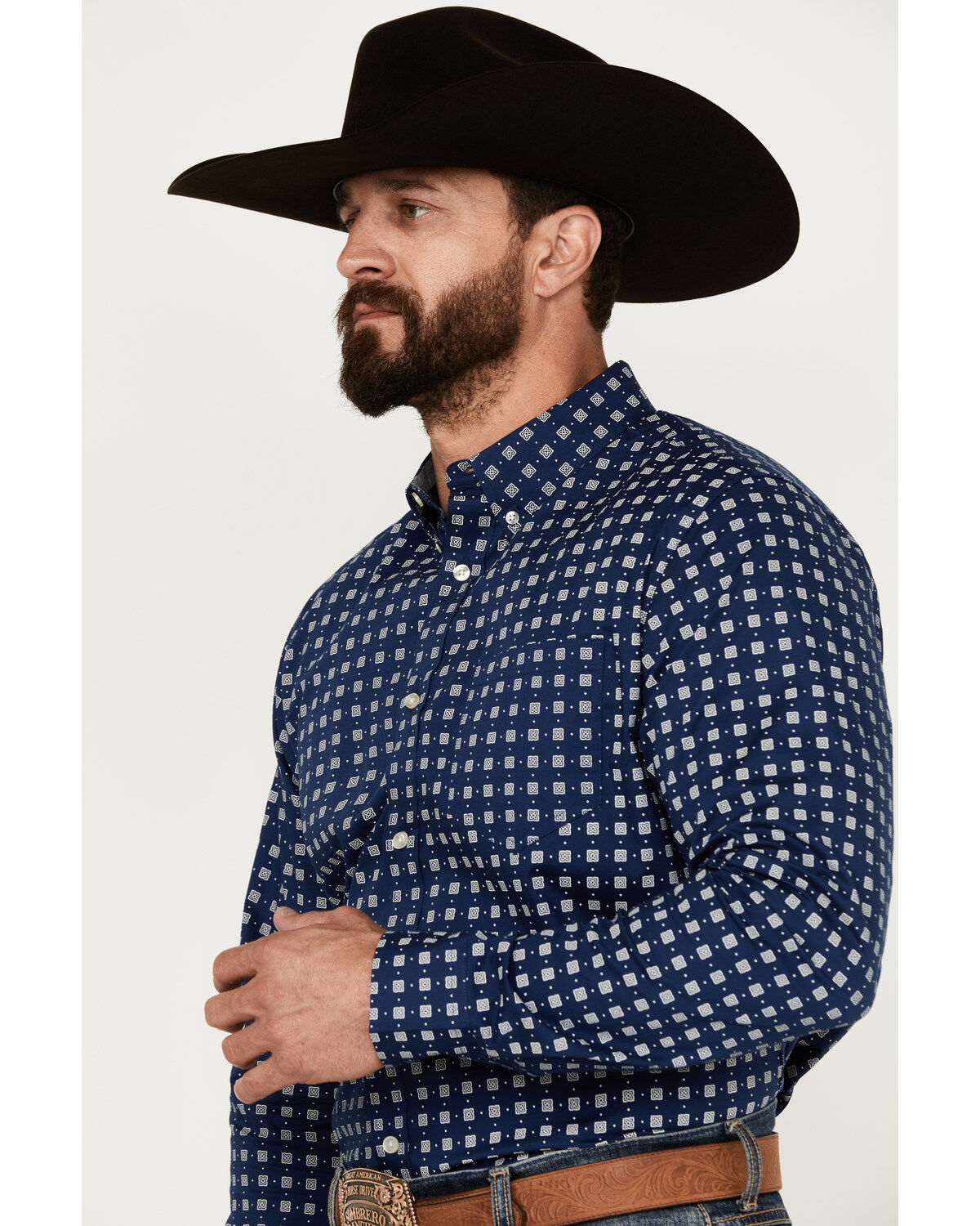 Cody James Men's Rough Road Geo Print Long Sleeve Button-Down Stretch Western Shirt