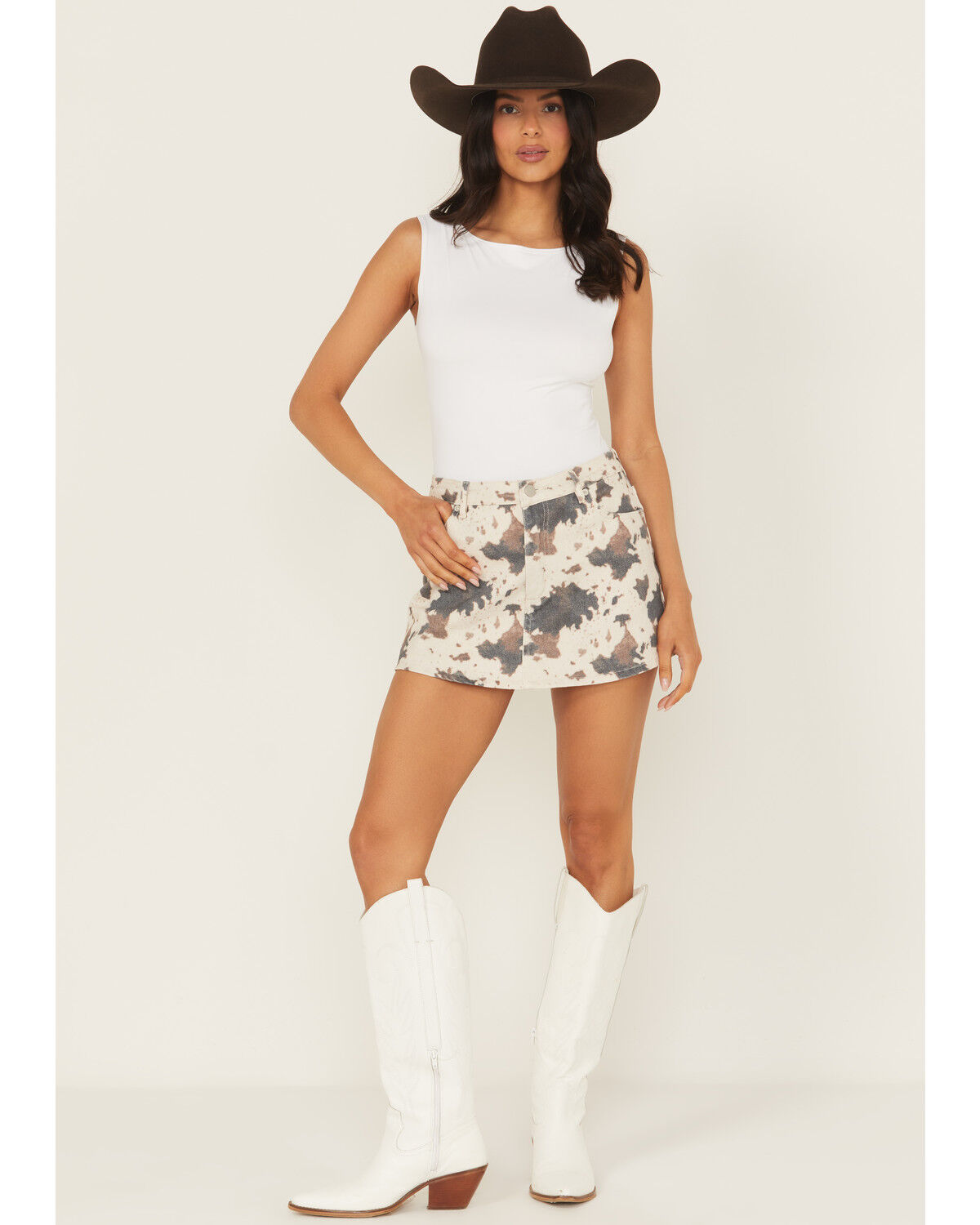 Blue B Women's Cow Print Denim Skort