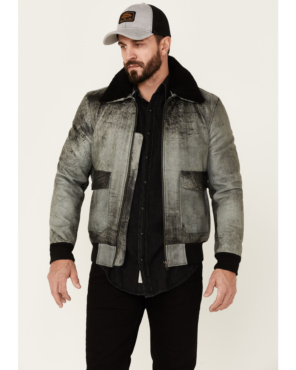 Understated Leather Men's Spirit Distressed Cowhide Zip-Front Leather Bomber Jacket