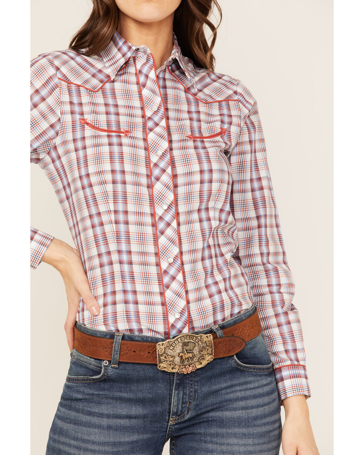 Roper Women's Plaid Print Long Sleeve Pearl Snap Western Shirt