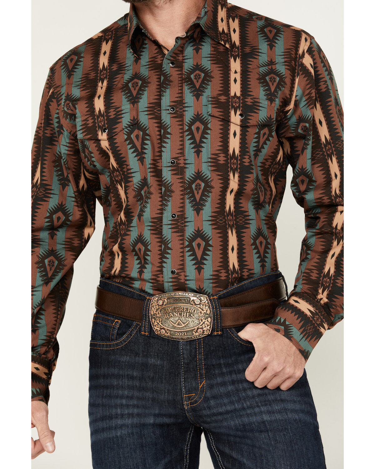Wrangler Men's Southwestern Print Long Sleeve Snap Western Shirt