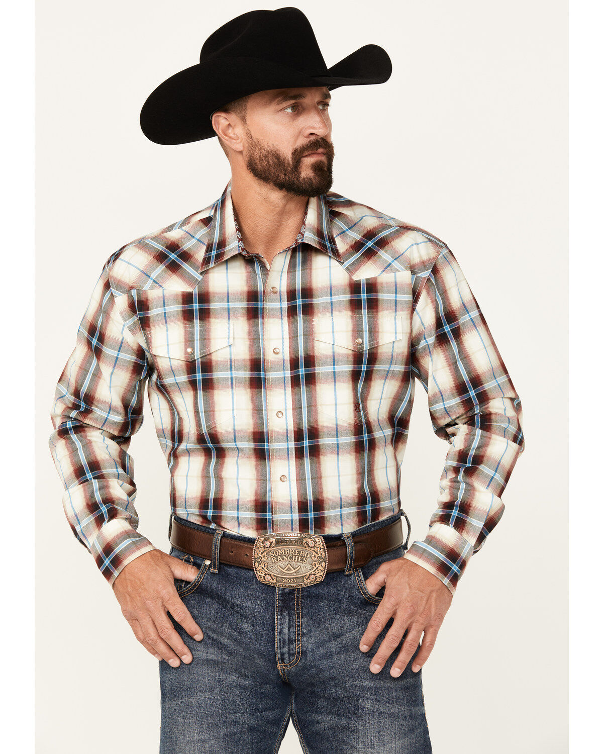 Roper Men's Amarillo Plaid Print Long Sleeve Pearl Snap Western Shirt