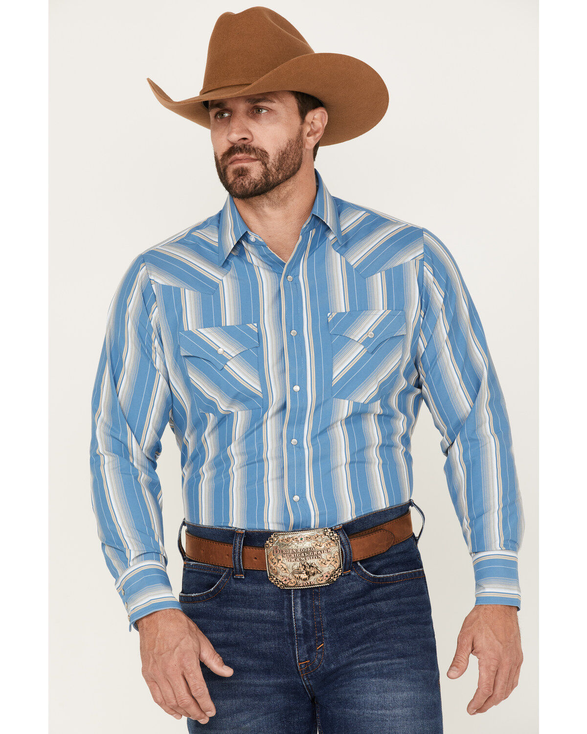 Ely Walker Men's Striped Long Sleeve Pearl Snap Western Shirt