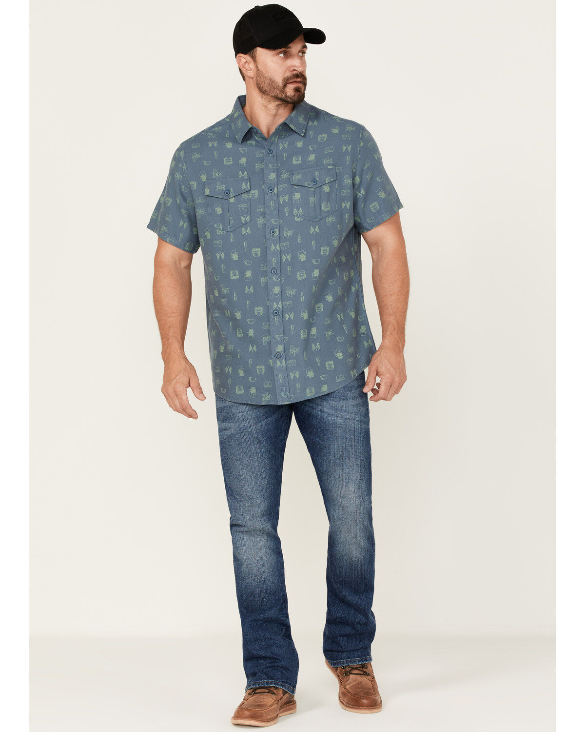 Brothers and Sons Men's Conversational Print Short Sleeve Button-Down Western Shirt