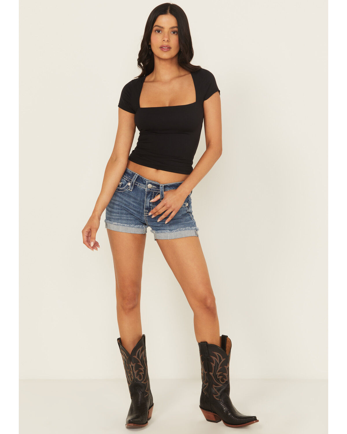 Miss Me Women's Medium Wash Mid Rise Longhorn Pocket Shorts