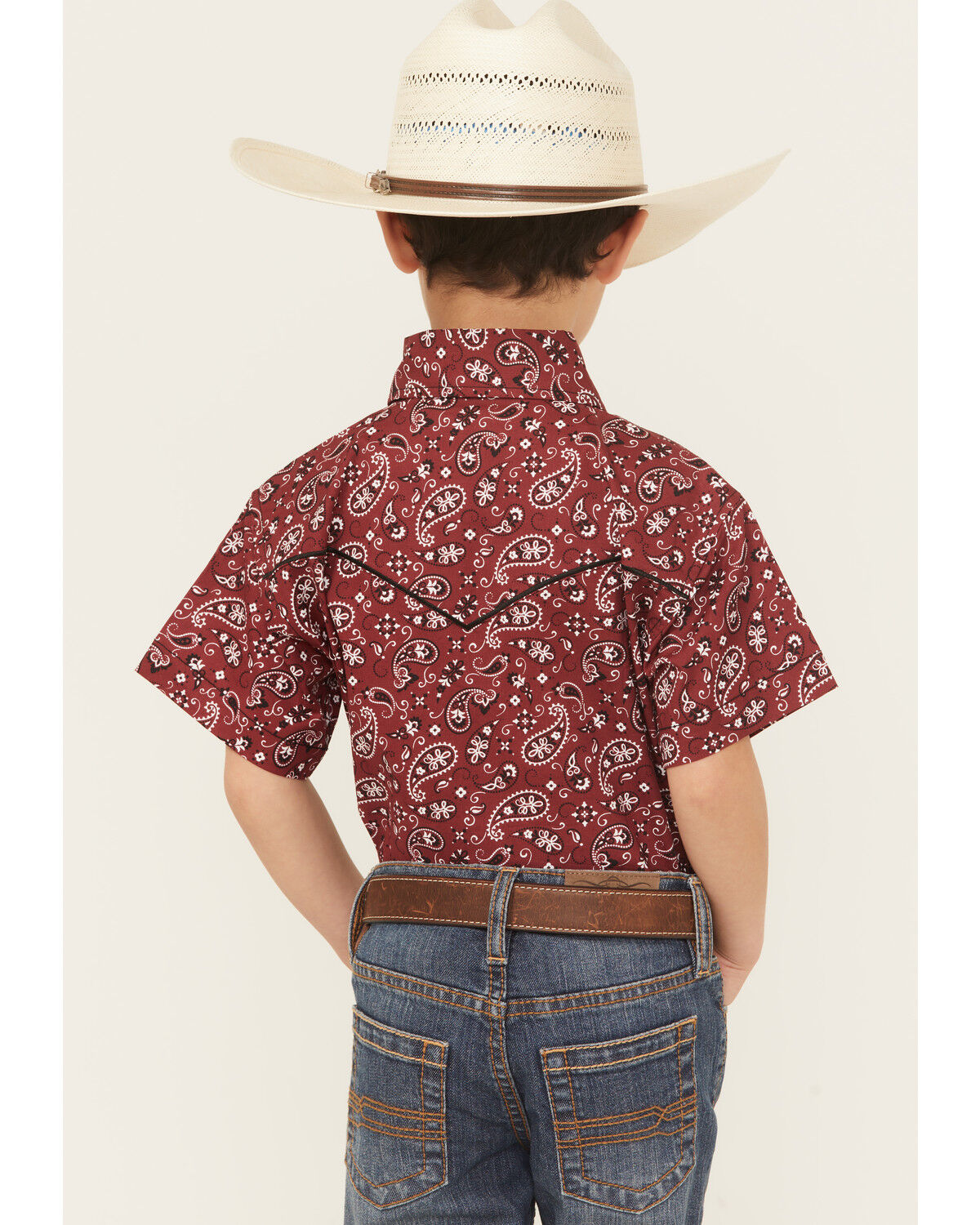 Cowboy Hardware Boys' Paisley Print Short Sleeve Snap Stretch Western Shirt