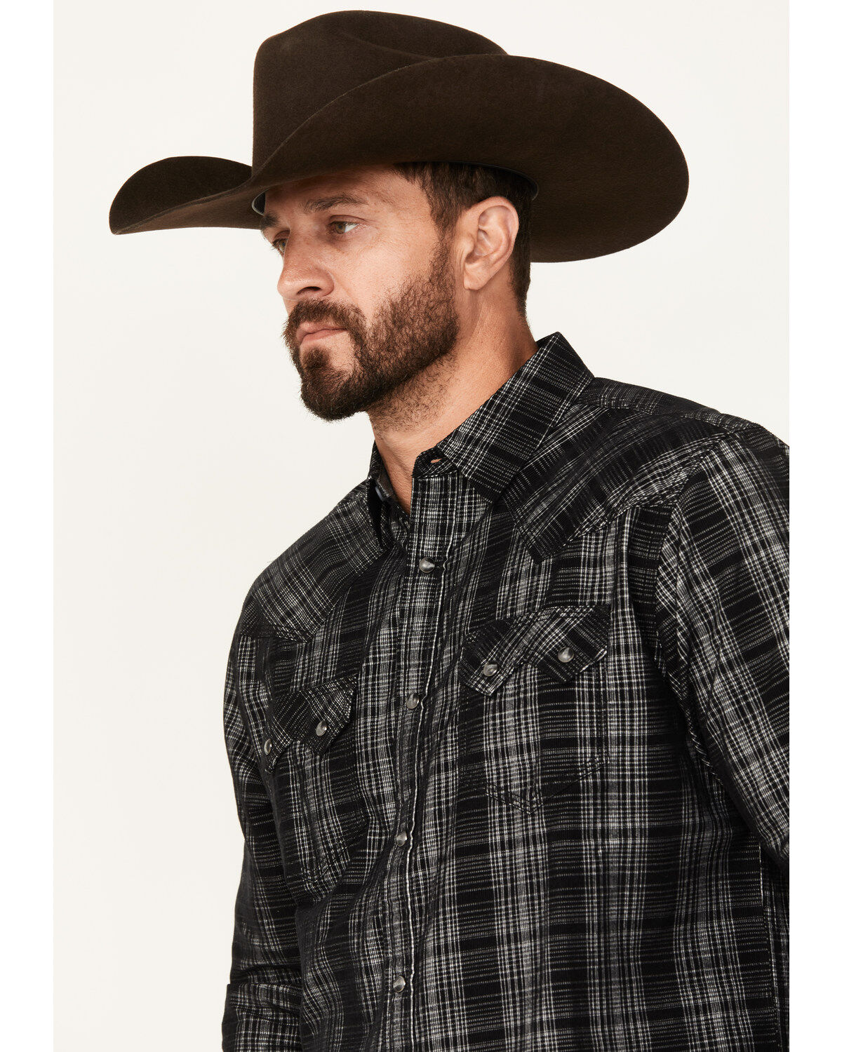 Moonshine Spirit Men's Black Jack Plaid Print Long Sleeve Snap Western Shirt
