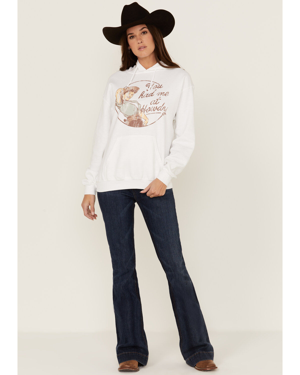 Goodie Two Sleeves Women's You Had Me At Howdy White Graphic Hoodie