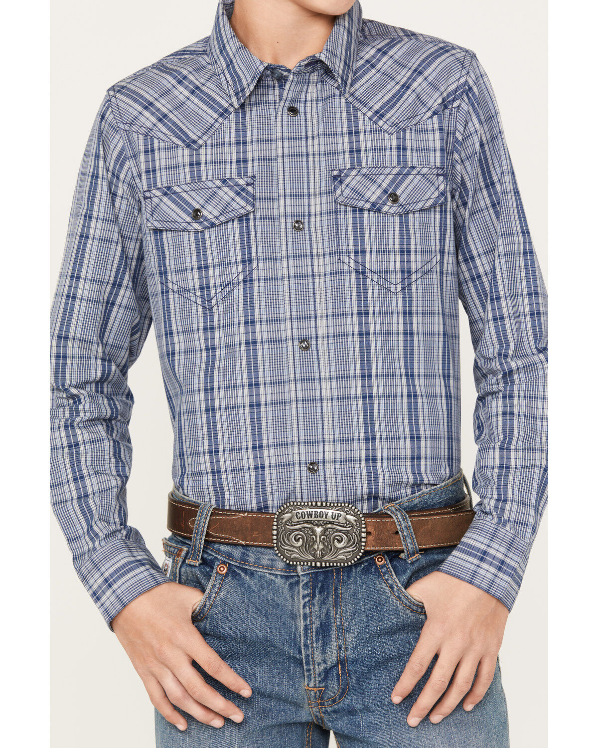 Cody James Boys' Creek Plaid Print Long Sleeve Snap Western Shirt