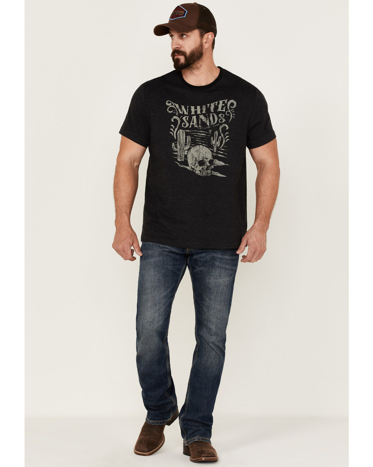 Brothers and Sons Men's Heathered White Sands Skull Graphic Short Sleeve T-Shirt