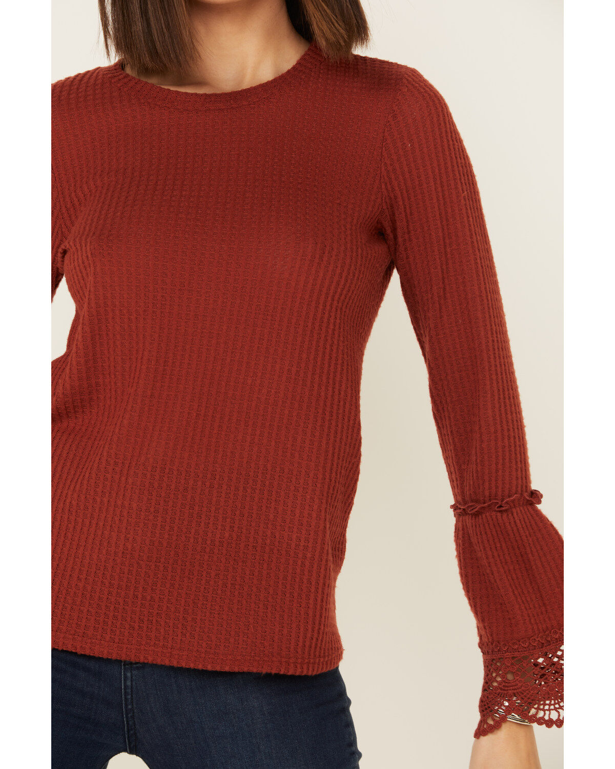 Moa Moa Women's Rust Brushed Thermal Bell Sleeve Top