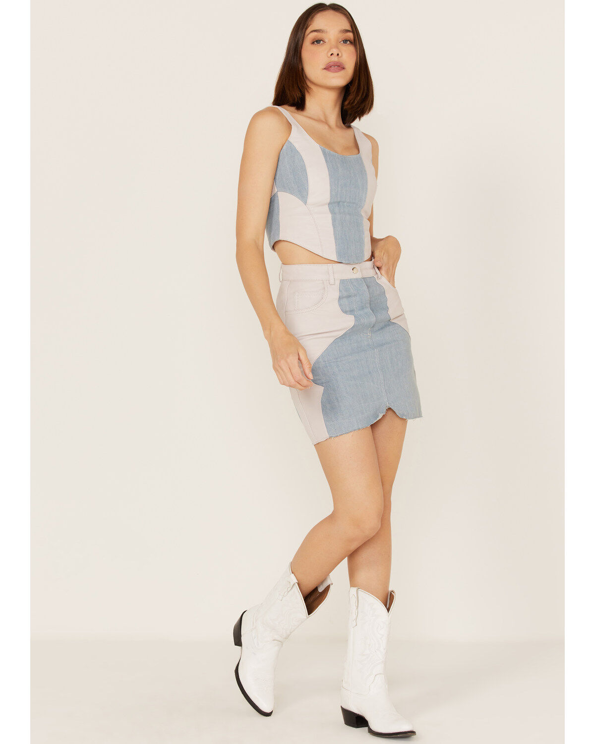 Understated Leather Women's Lil Mamma Scalloped Denim Leather Mini Skirt