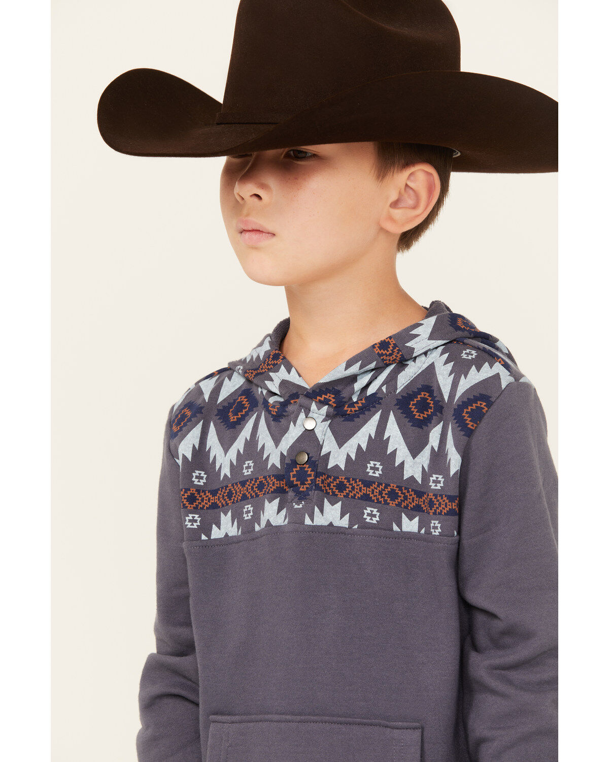 Rock & Roll Denim Boys' Southwestern Print Long Sleeve Hooded Pullover