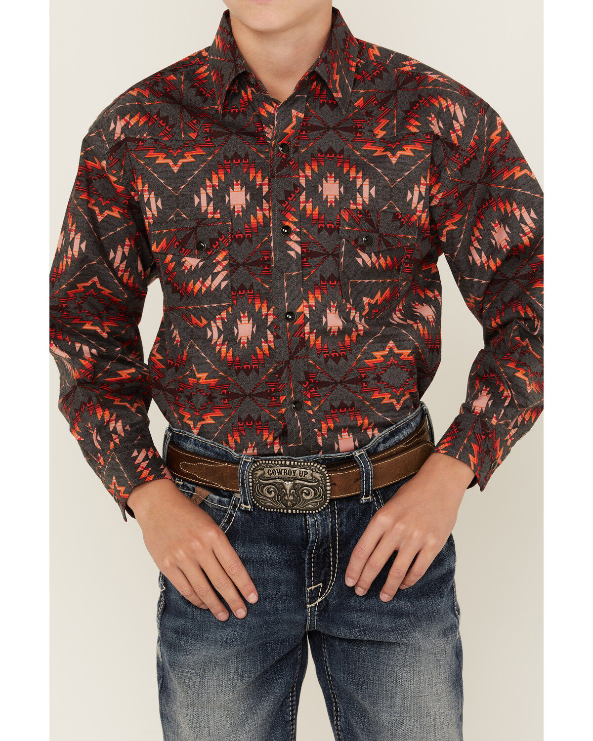 Panhandle Boys' Southwestern Print Long Sleeve Snap Western Shirt