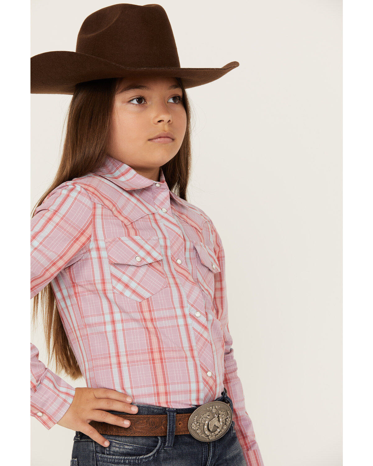 Shyanne Girls' Plaid Print Long Sleeve Snap Western Shirt