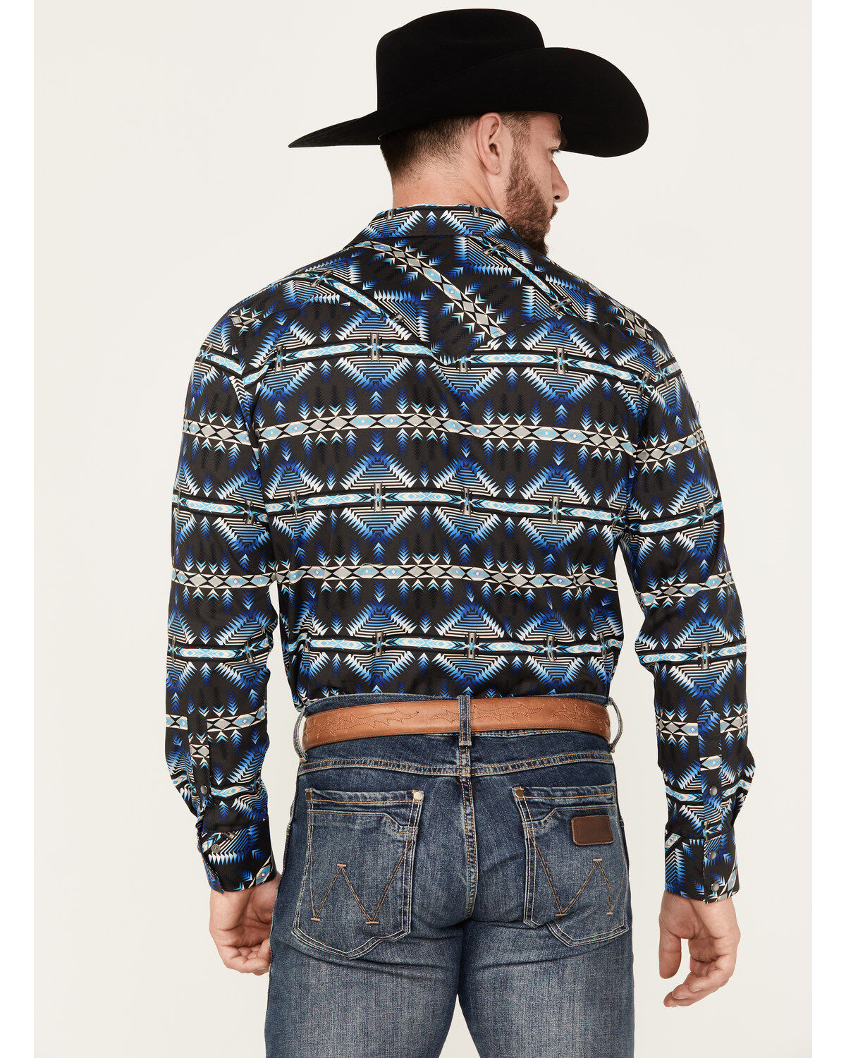 Rock & Roll Denim Men's Southwestern Print Stretch Long Sleeve Pearl Snap Western Shirt