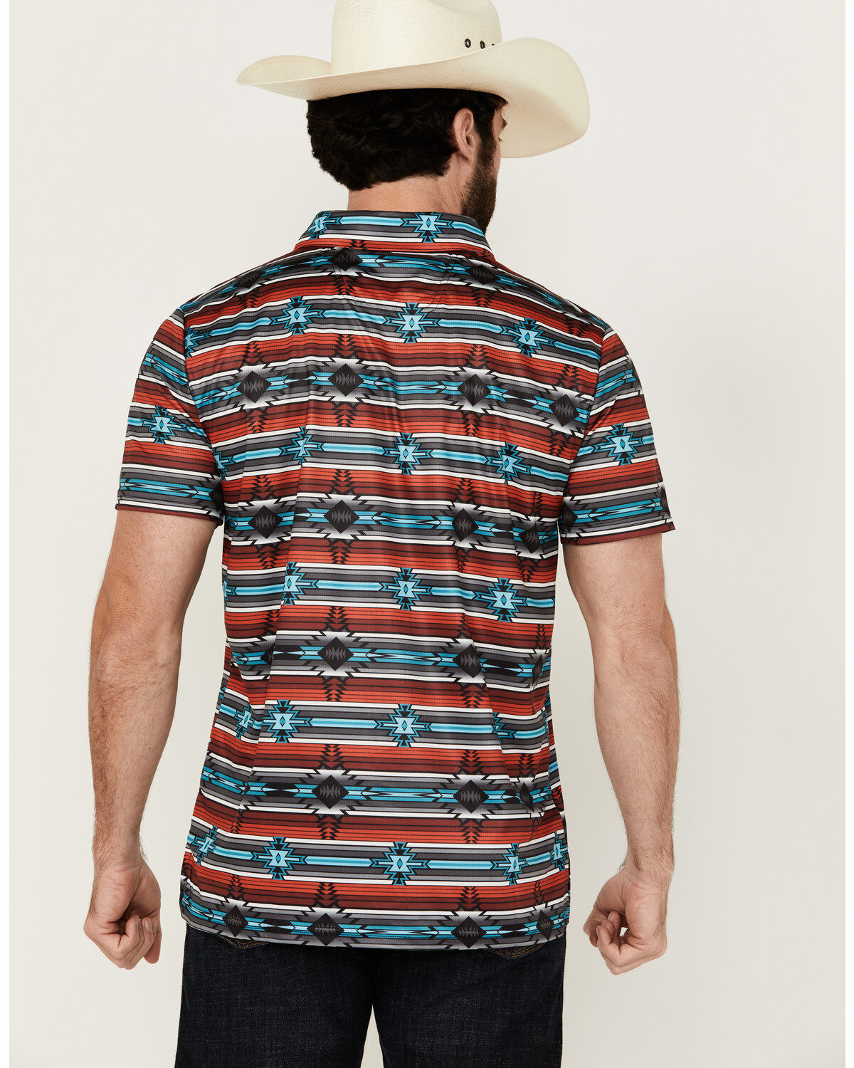Rock & Roll Denim Men's Southwestern Striped Short Sleeve Stretch Polo Shirt