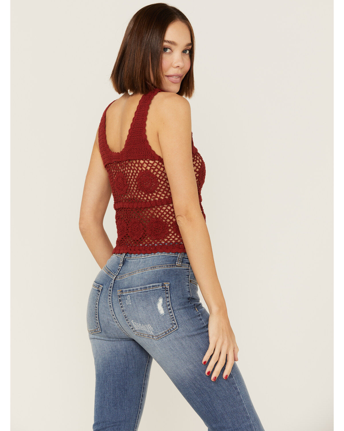 Saints & Hearts Women's Rust Crochet Knit Tank