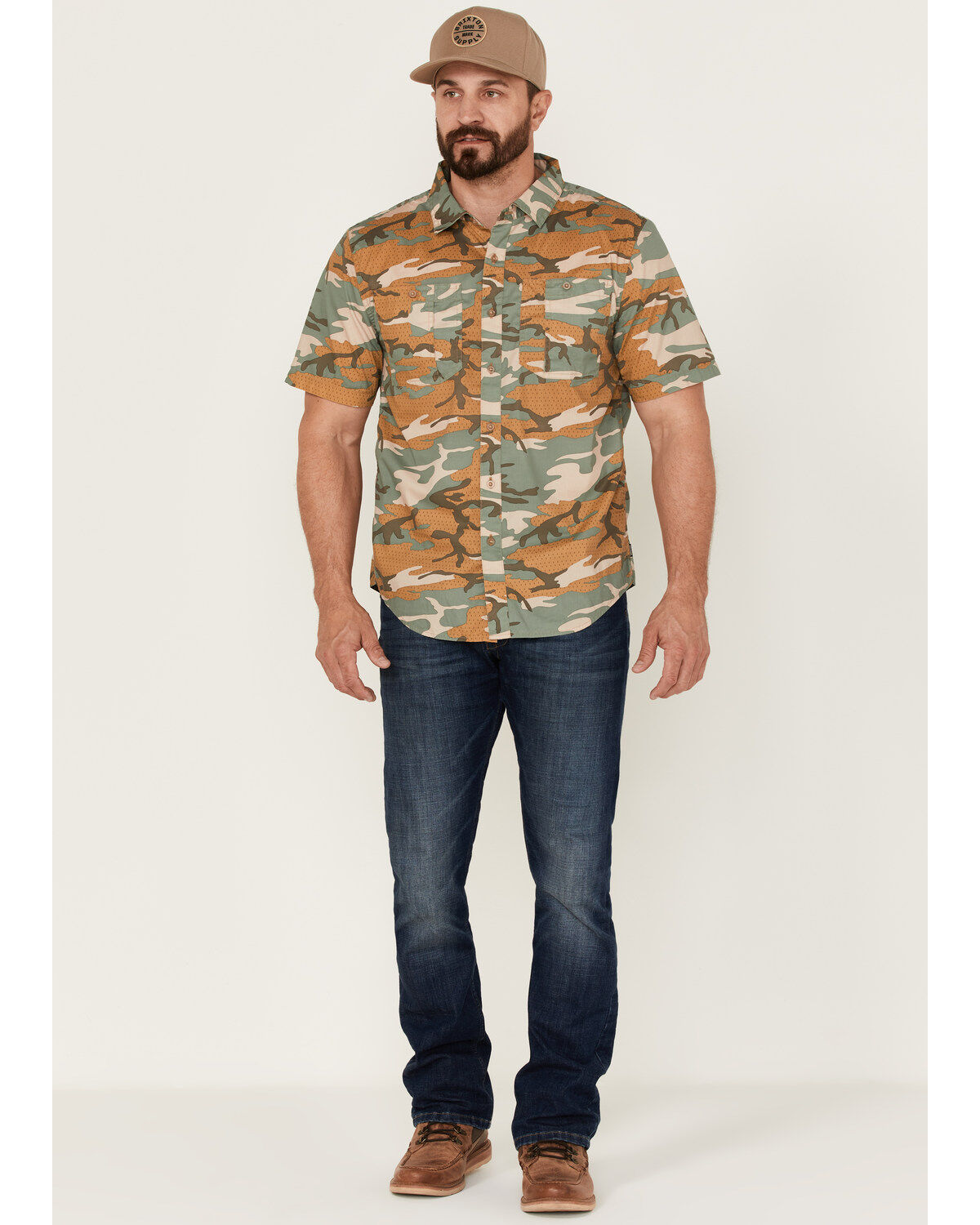 Brixton Men's Charter Camo Print Utility Button Down Western Shirt
