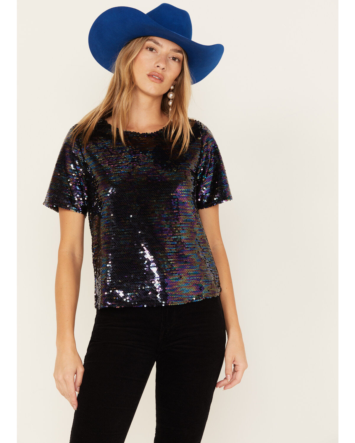 Molly Bracken Women's Oil Slick Sequin Top