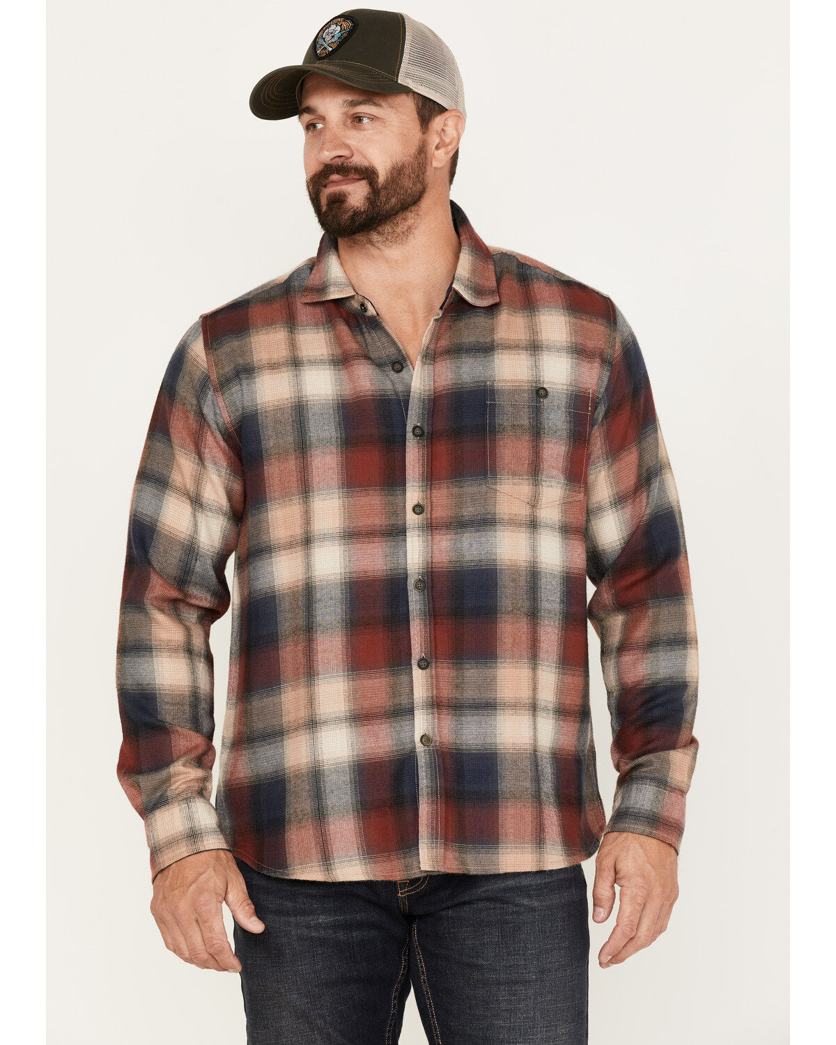 North River Men's Plaid Print Long Sleeve Button Down Performance Shirt