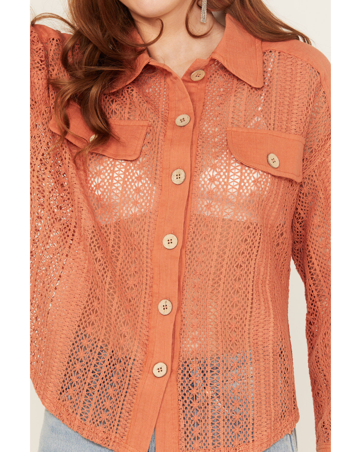 Very J Women's Crochet Button-Down Shirt