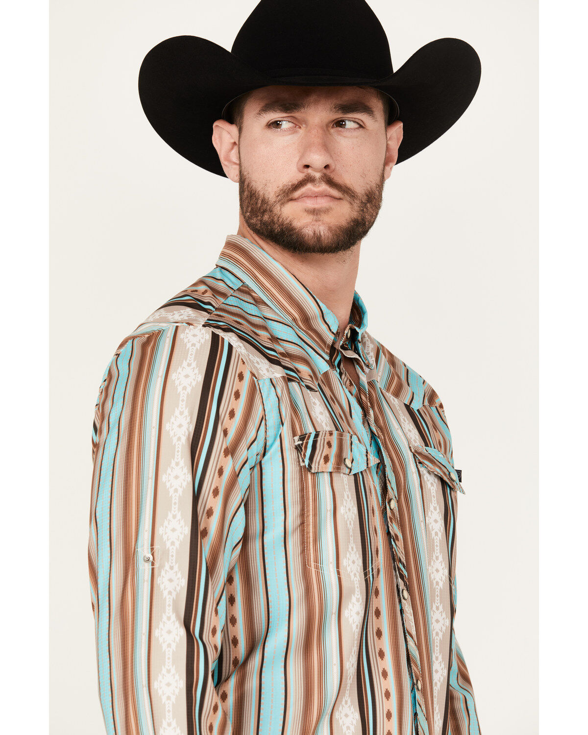 Rock & Roll Denim Men's Serape Striped Long Sleeve Performance Snap Western Shirt