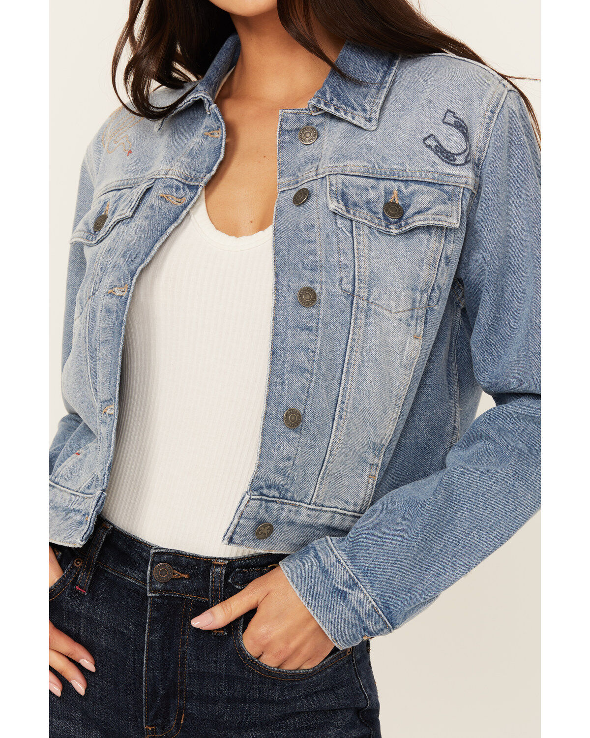 Idyllwind Women's Rigid Foster Medium Wash Embroidered Trucker Jacket