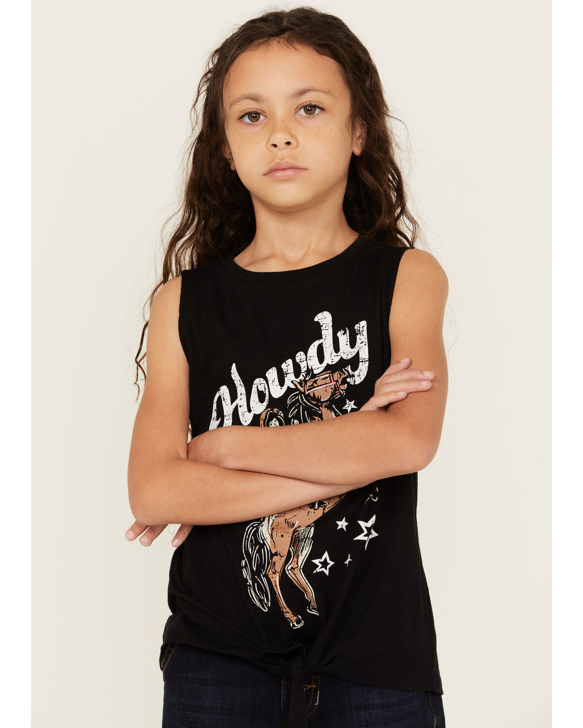 Rock & Roll Denim Girls' Howdy Tie Front Tank