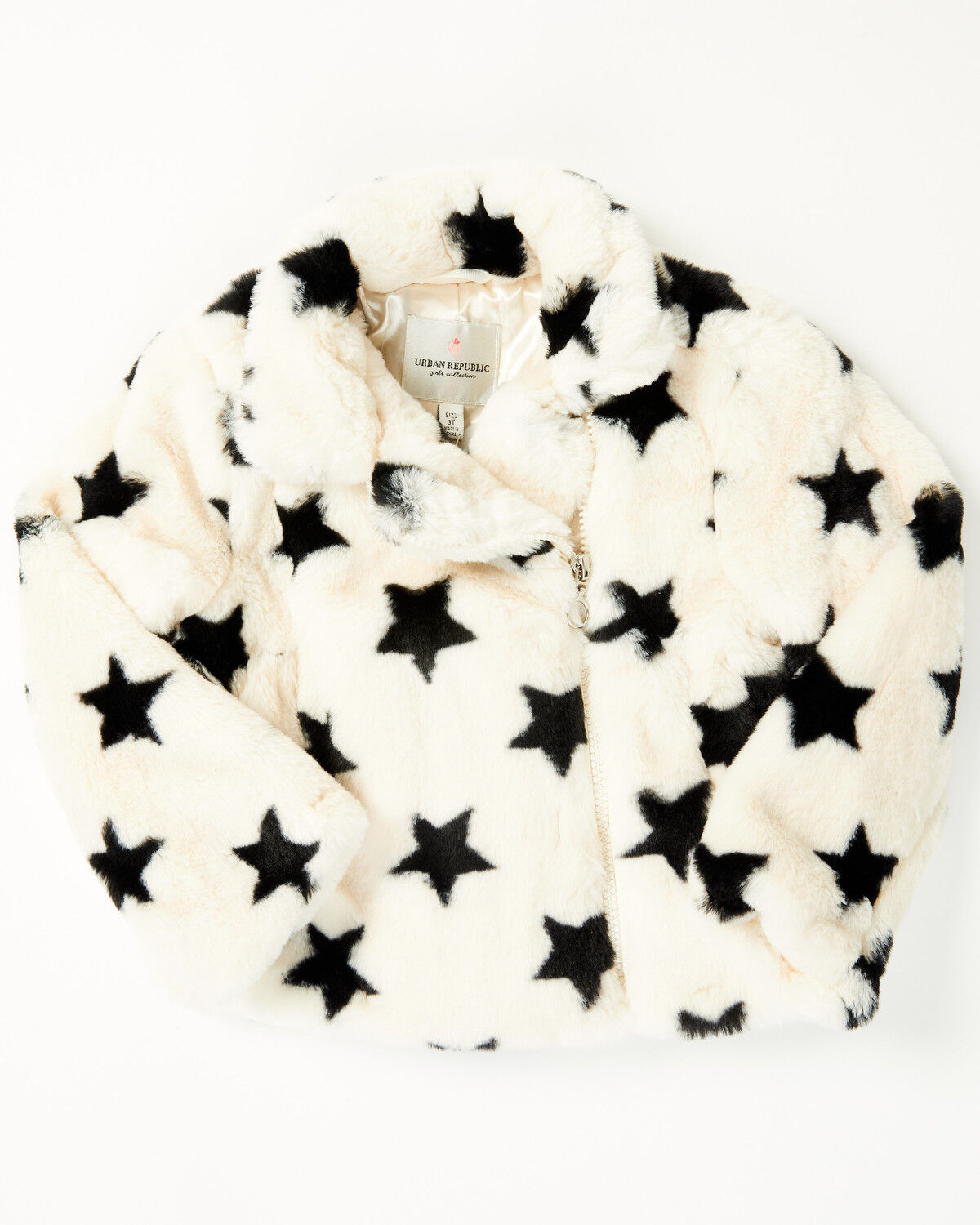Urban Republic Toddler Girls' Star Print Faux Fur Moto Jacket