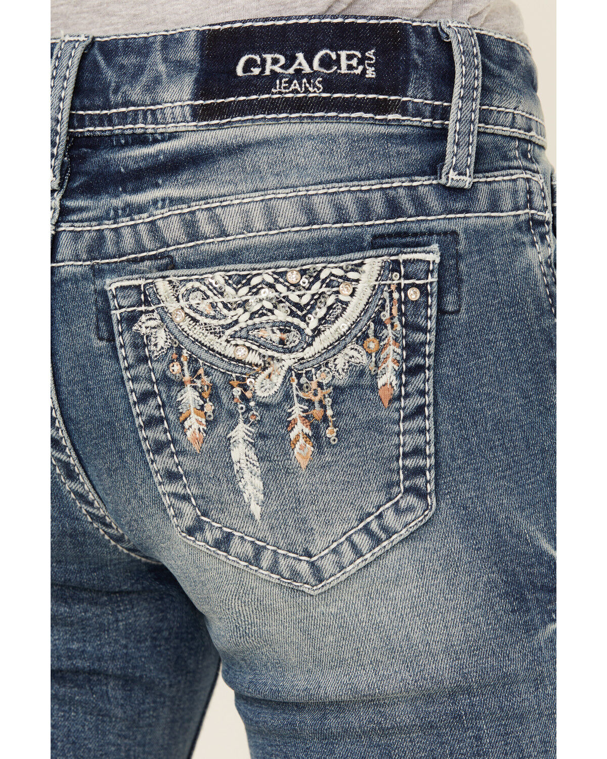 Grace In LA Girls' Medium Wash Dreamcatcher Bootcut Stretch Denim Jeans