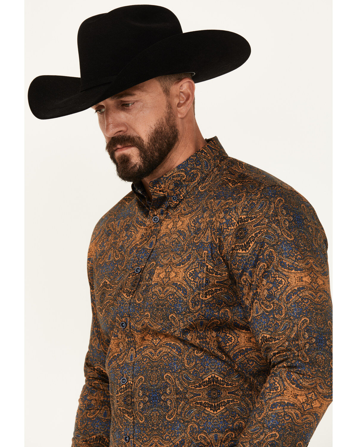 Cody James Men's Winding Roads Paisley Print Long Sleeve Button-Down Stretch Western Shirt