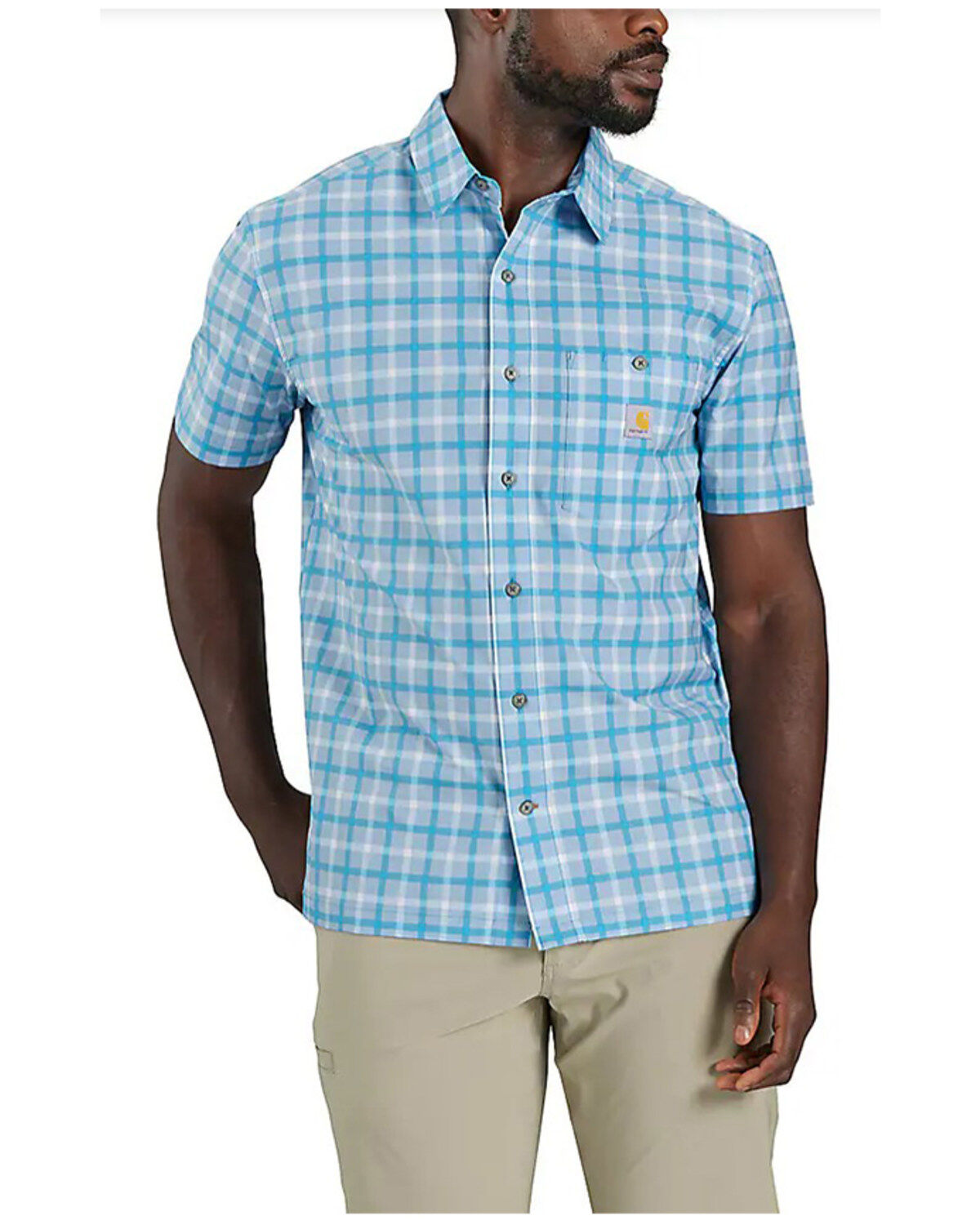 Carhartt Men's Force Sun Defender® Relaxed Fit Lightweight Plaid Print Short Sleeve Button-Down Shirt
