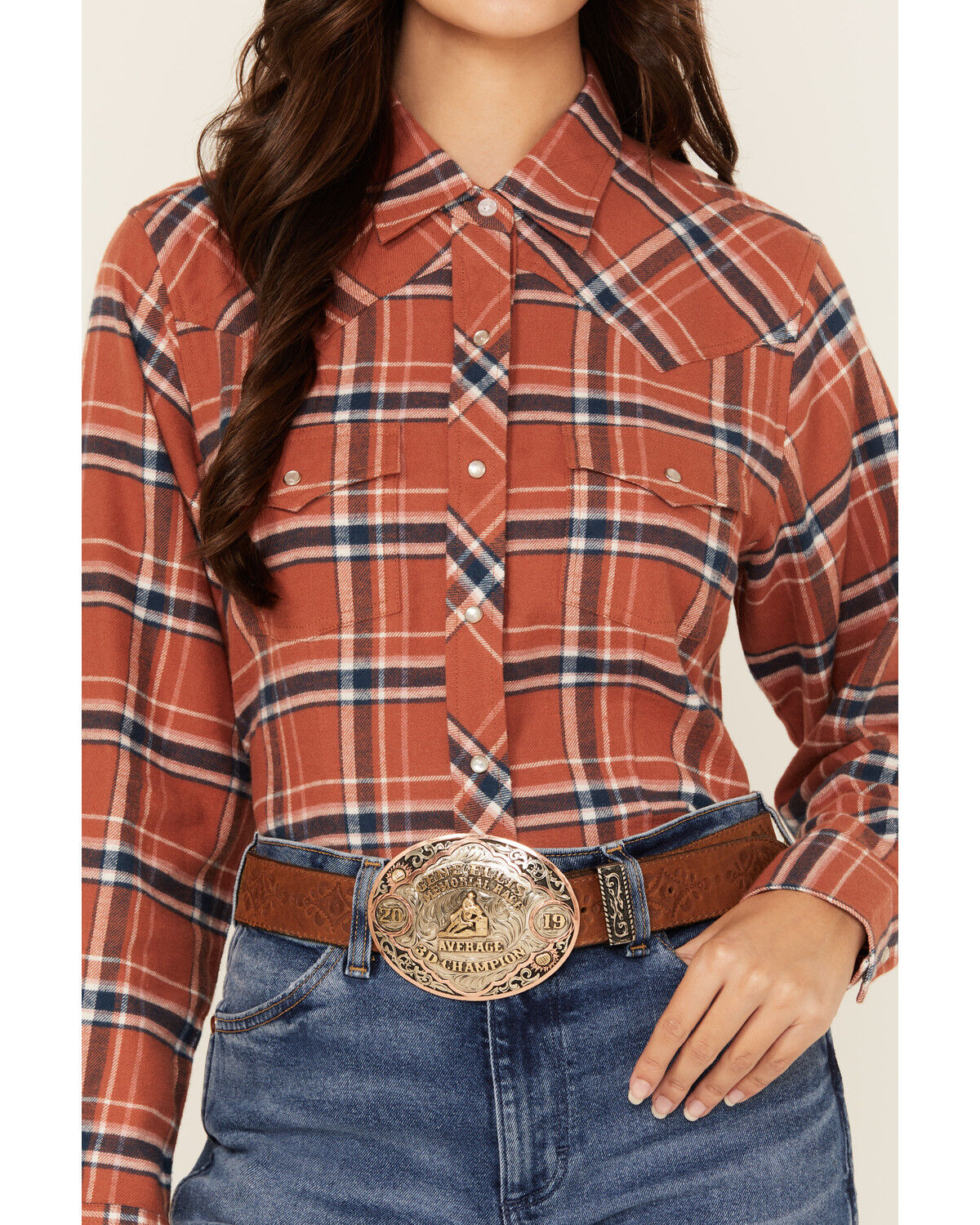 Ely Walker Women's Plaid Print Long Sleeve Snap Flannel Shirt