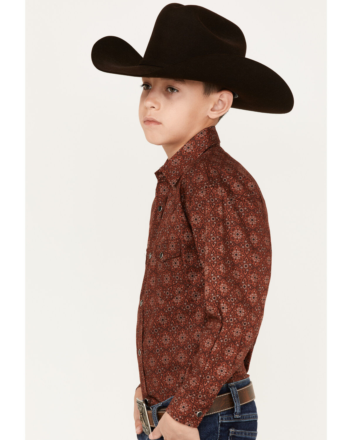 Rock & Roll Denim Boys' Medallion Geo Print Long Sleeve Snap Western Shirt