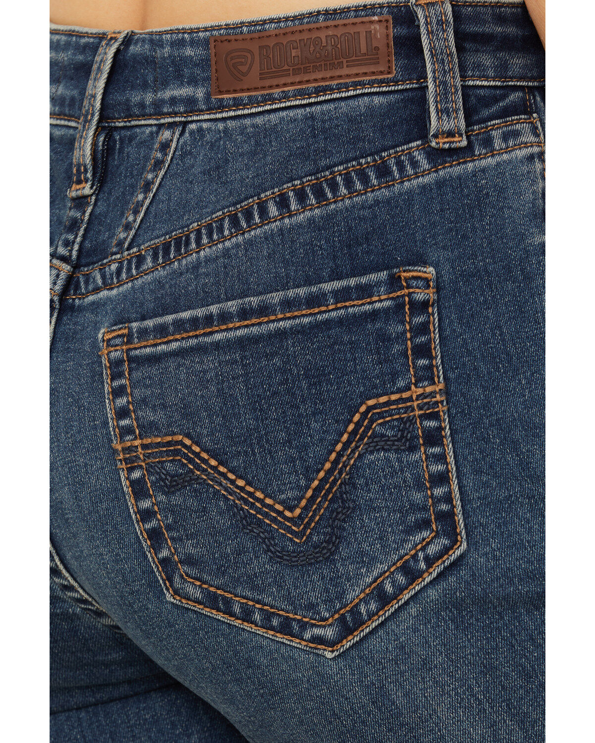 Rock & Roll Denim Women's Medium Wash High Rise Yoke Detail Bootcut Denim Jeans