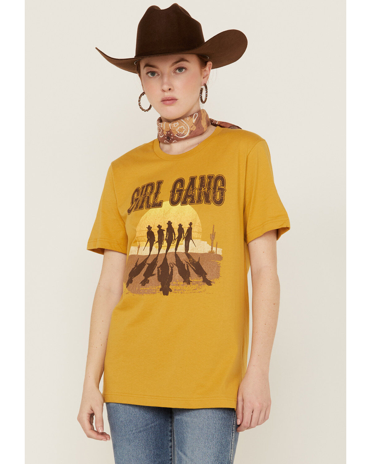 Goodie Two Sleeves Women's Girl Gang Sunset Mustard Tee