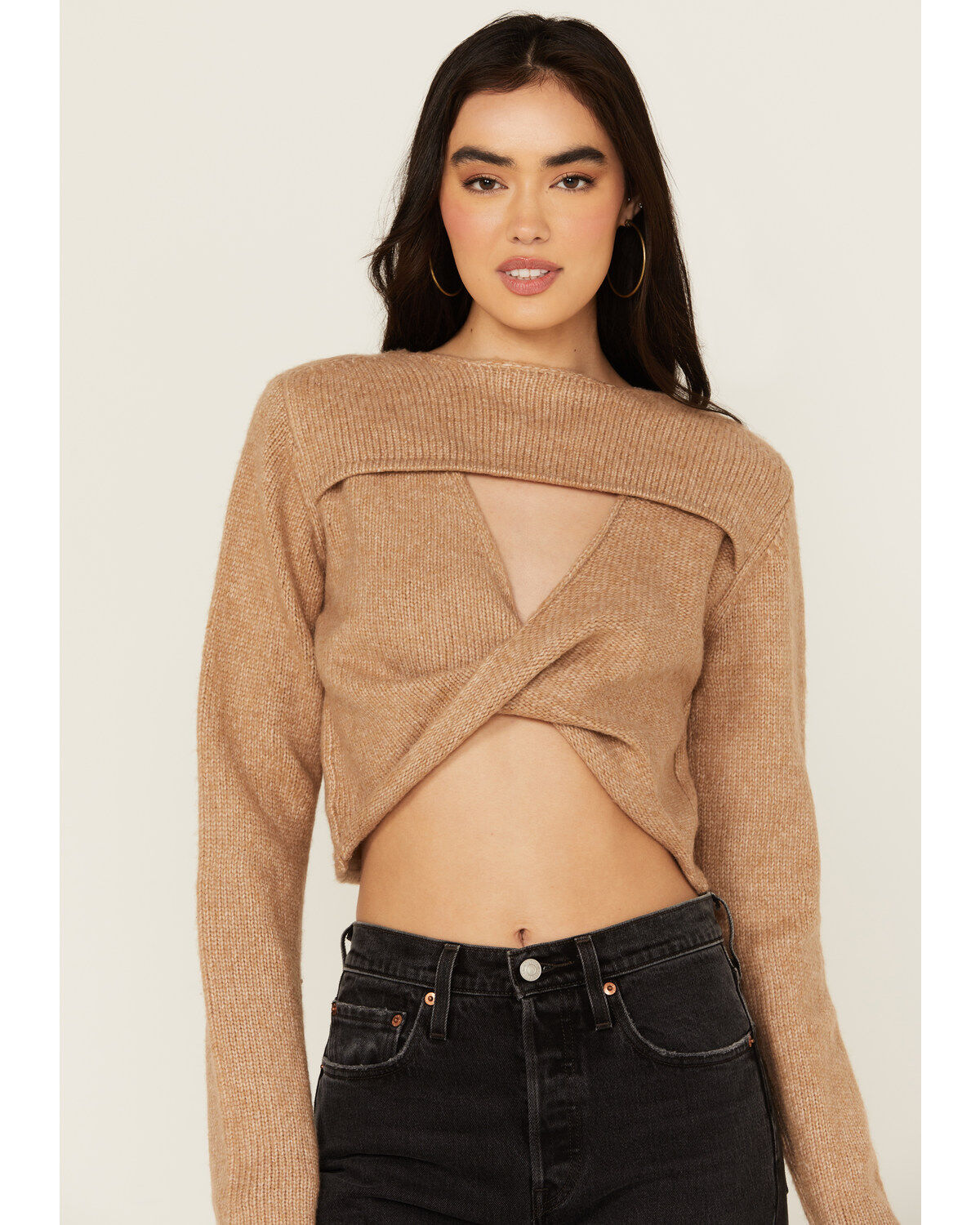 Cleo + Wolf Women's Reversible Cut Out Cropped Sweater