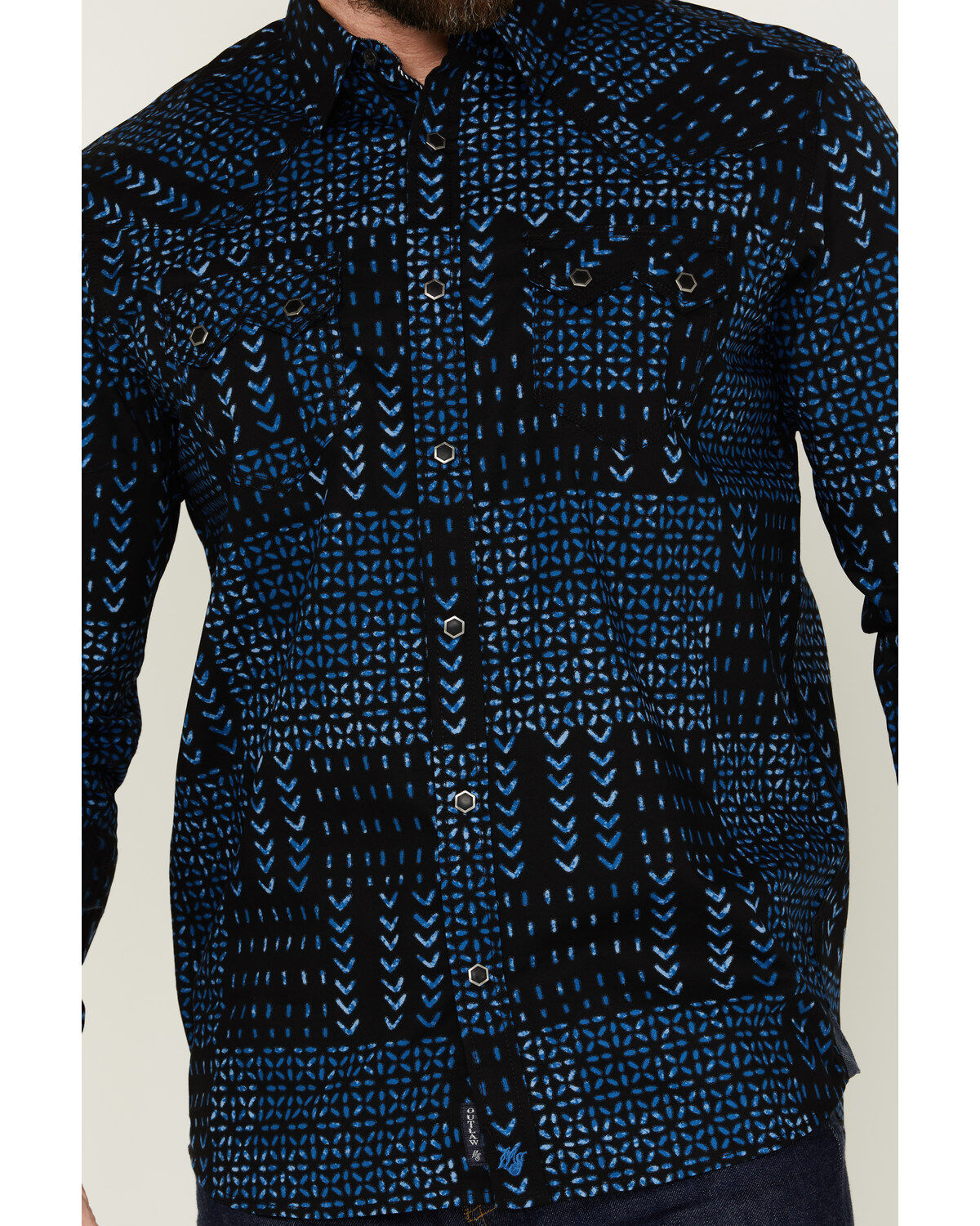 Moonshine Spirit Men's Twilight Southwestern Geo Print Long Sleeve Snap Western Shirt