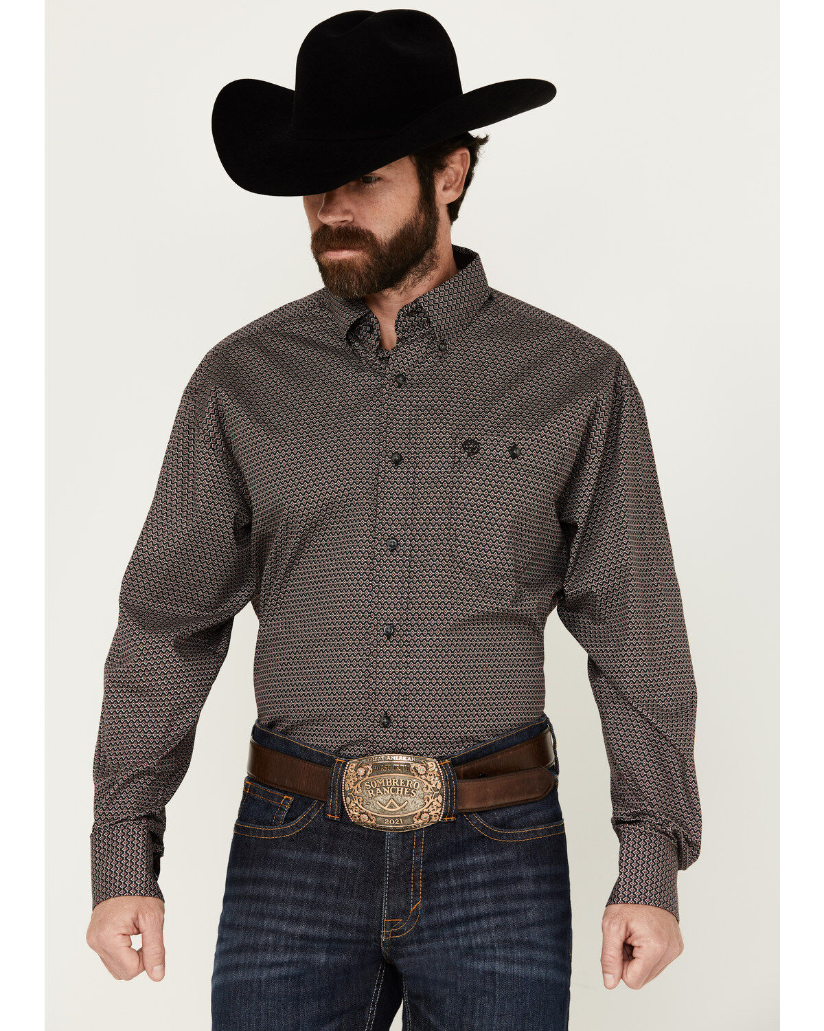 George Strait by Wrangler Men's Geo Print Long Sleeve Button-Down Shirt