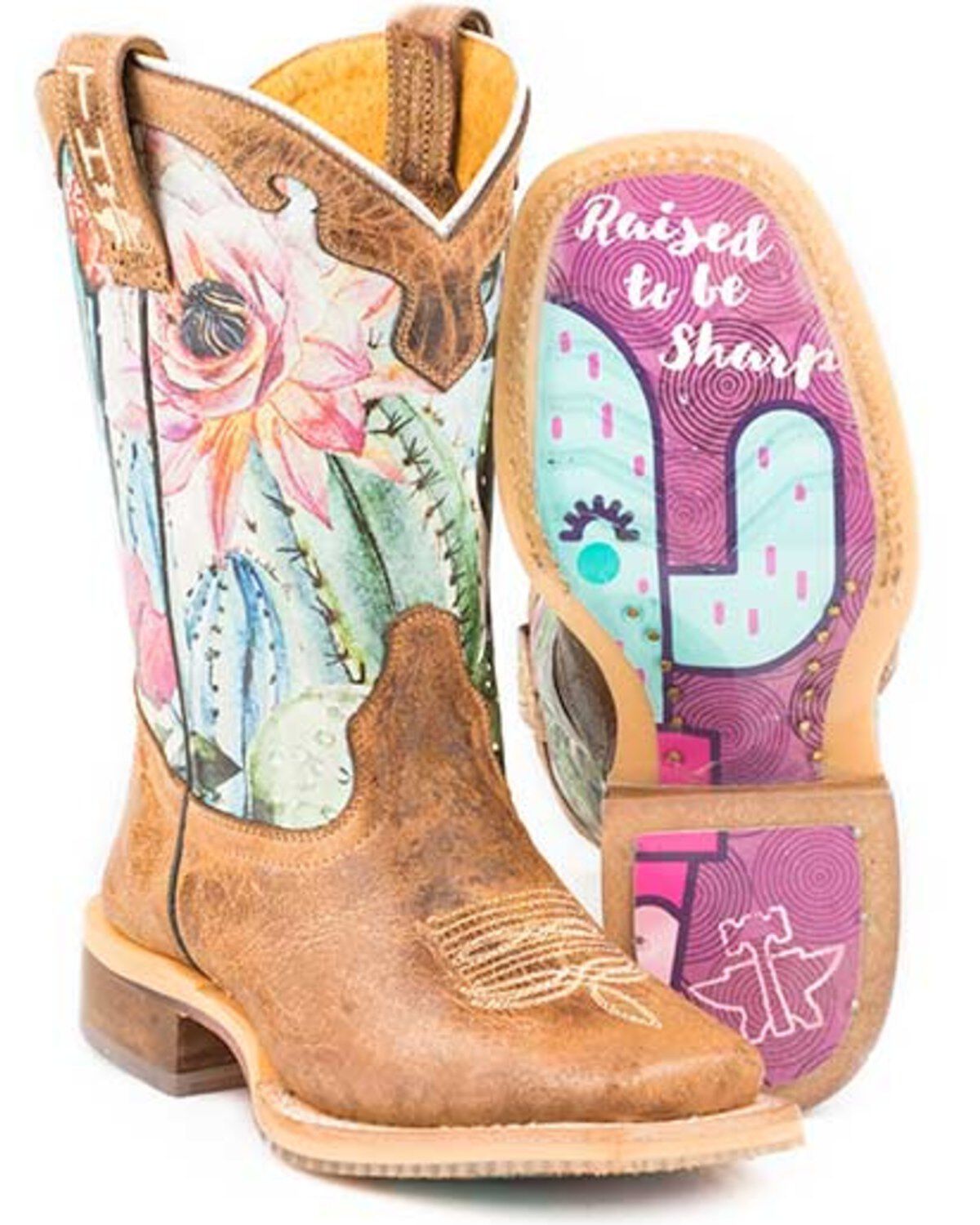 Tin Haul Girls' Cactilicious Embroidered Western Boots - Square Toe