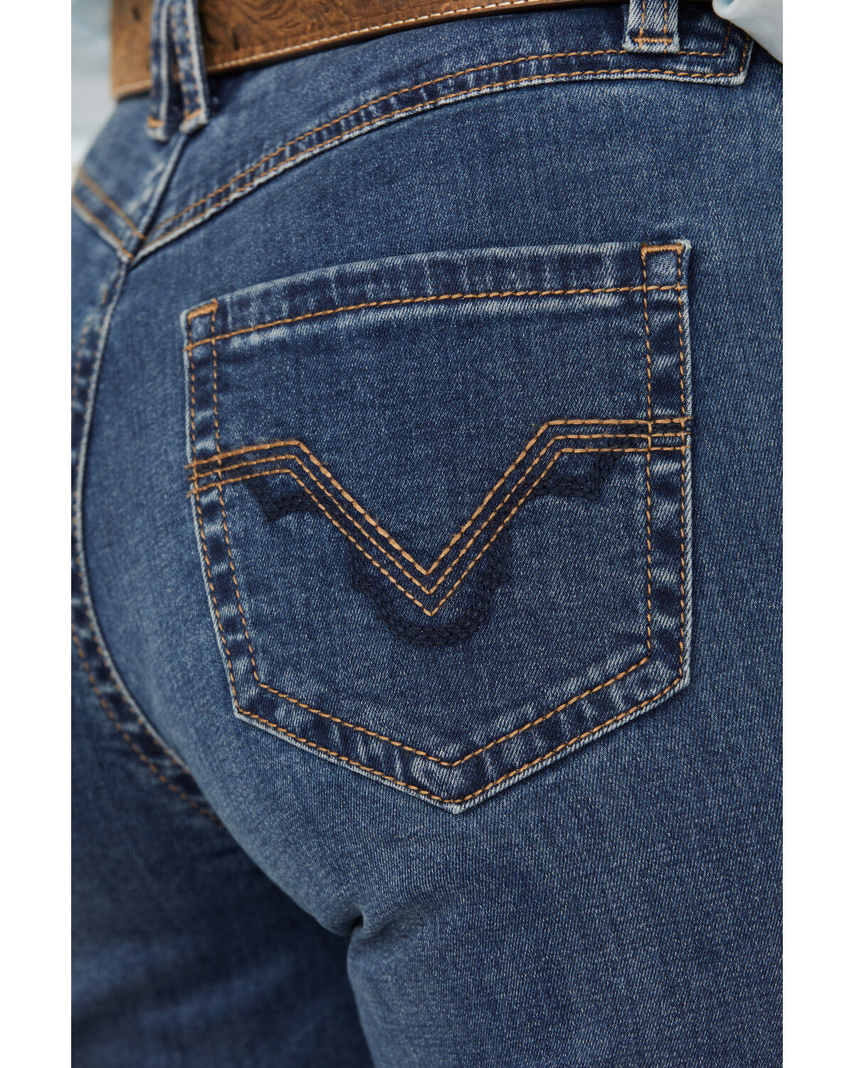 Rock & Roll Denim Women's Medium Wash High Rise Curved Yoke Trouser Stretch Denim Jeans