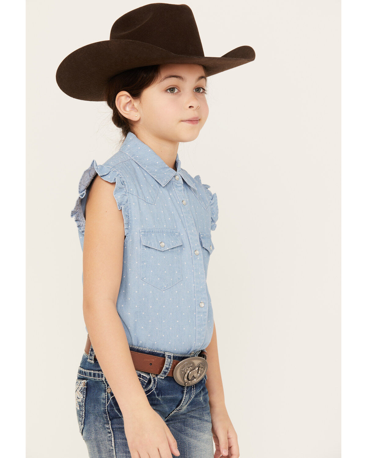 Shyanne Girls' Chambray Pearl Snap Western Shirt