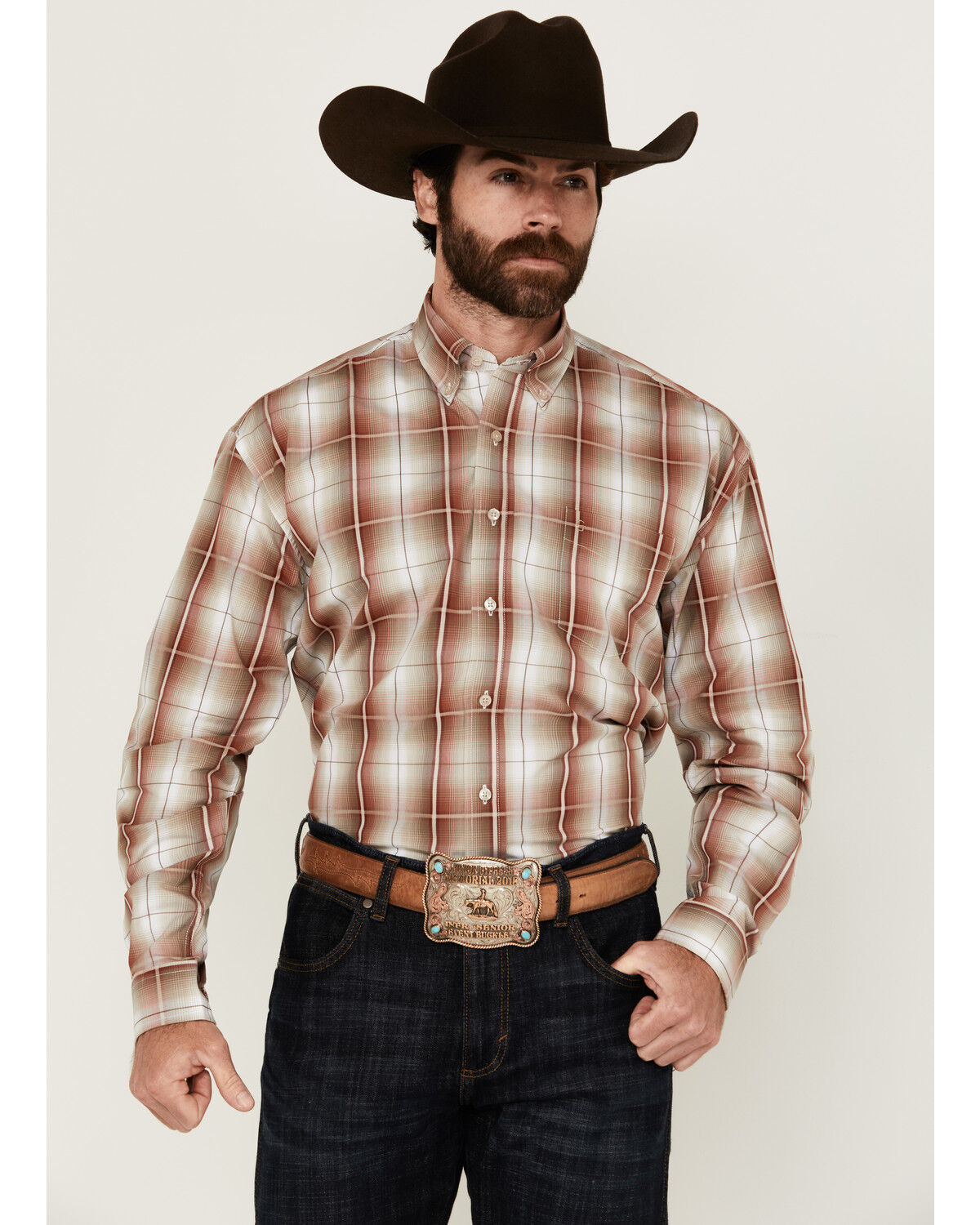 Stetson Men's Plaid Print Long Sleeve Button-Down Western Shirt