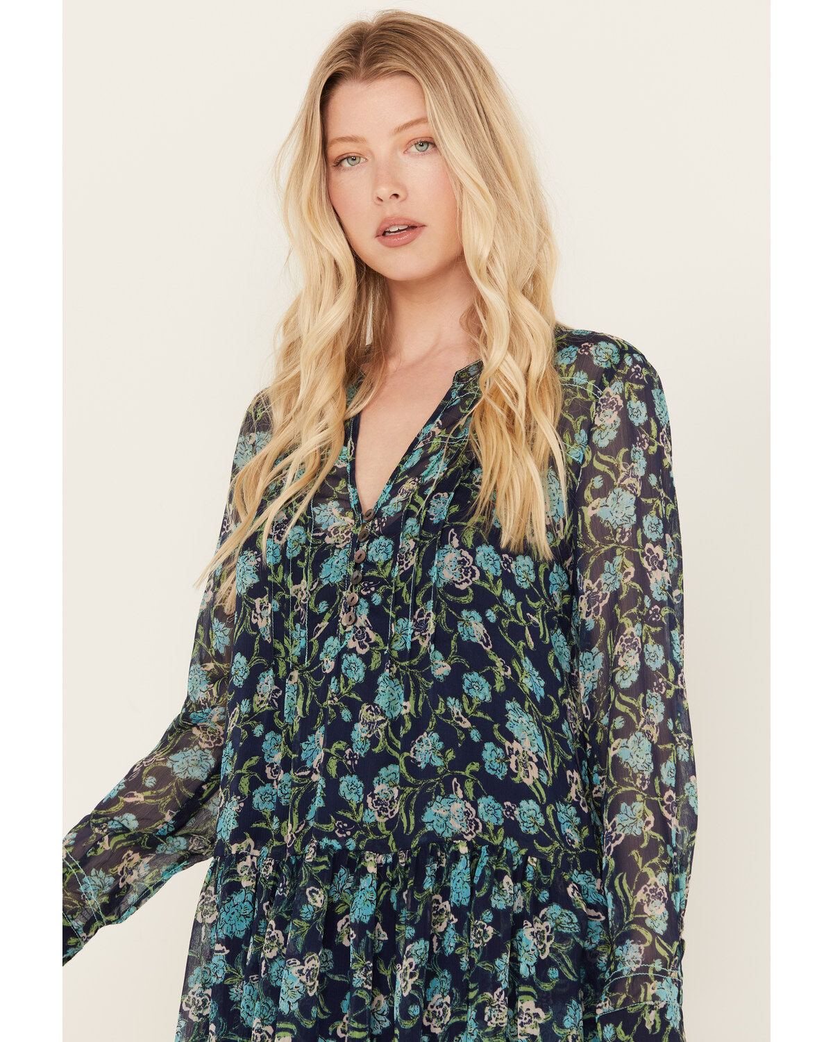 Free People Women's See It Through Floral Long Sleeve Maxi Dress