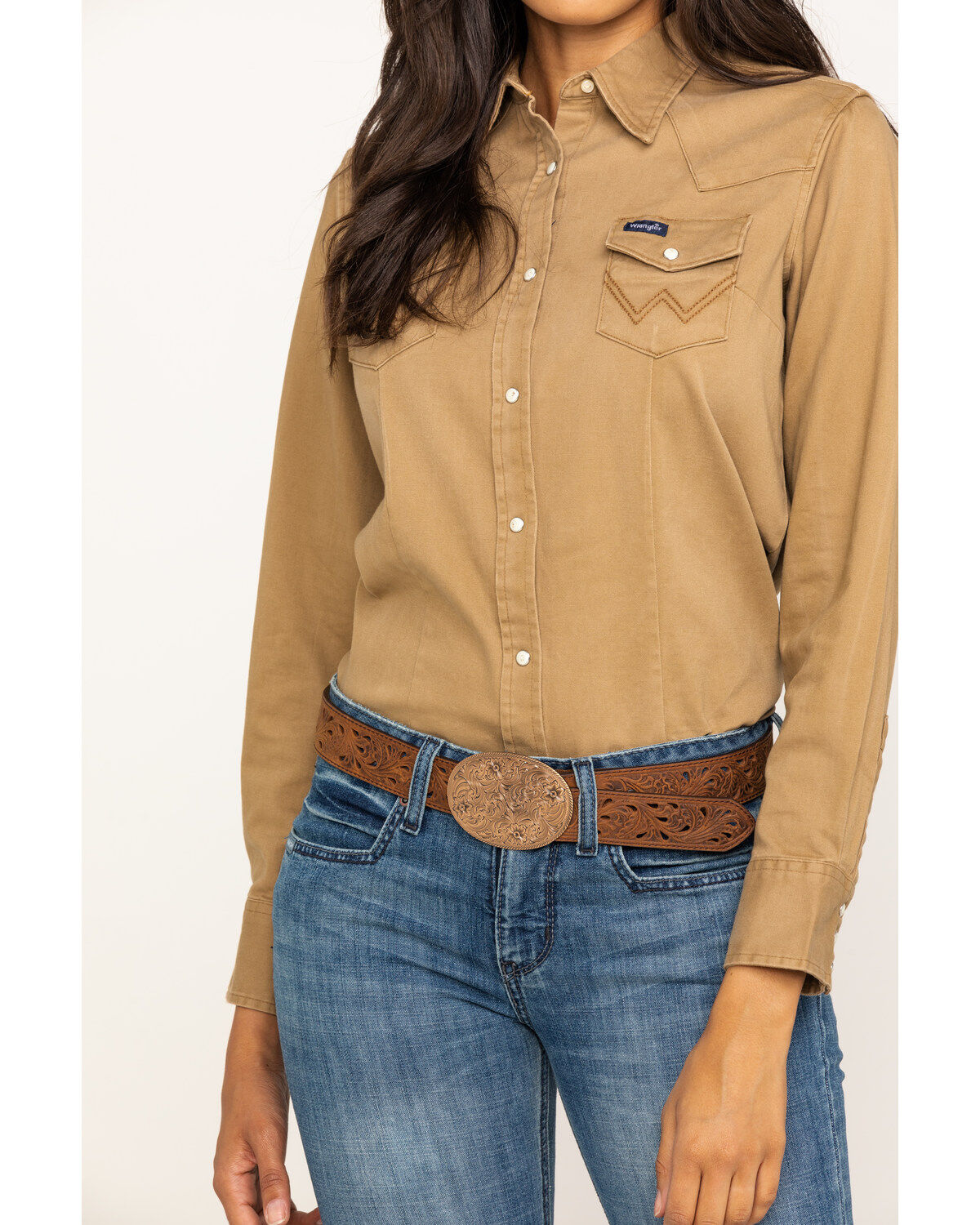 Wrangler Women's Solid Long Sleeve Snap Western Shirt