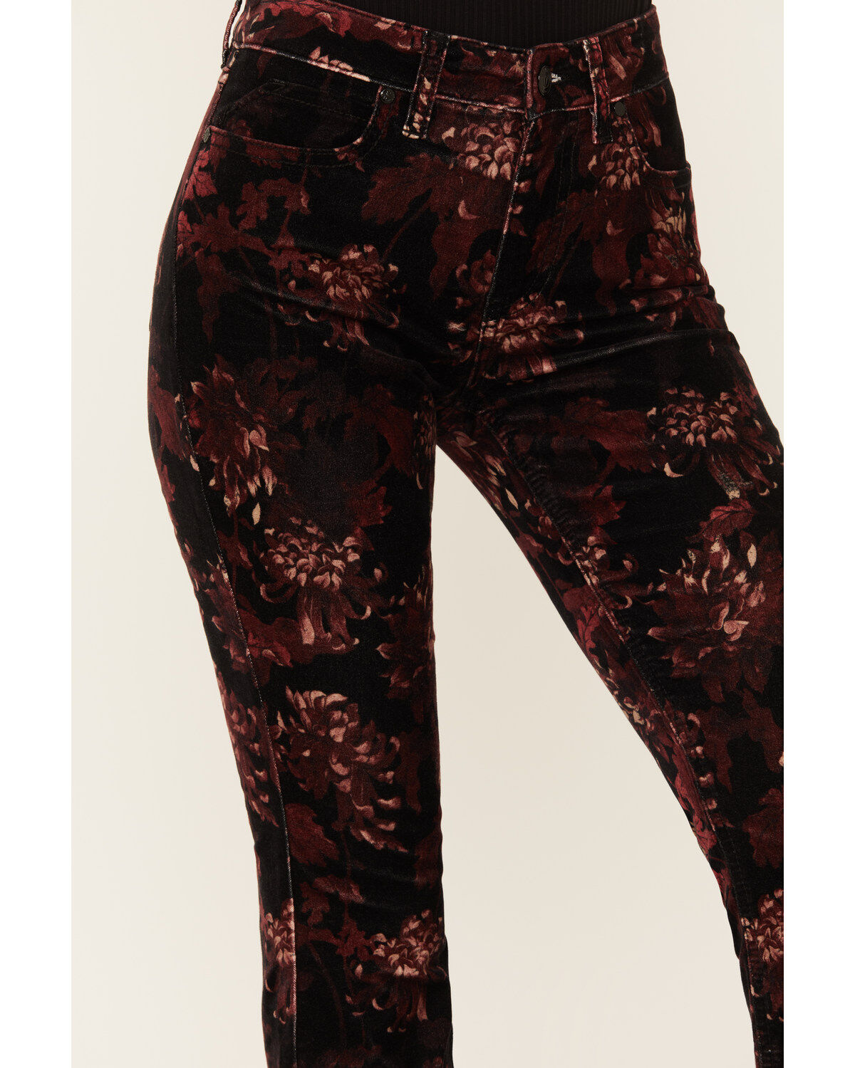 Shyanne Women's Printed Velveteen High Rise Stretch Flare Jeans