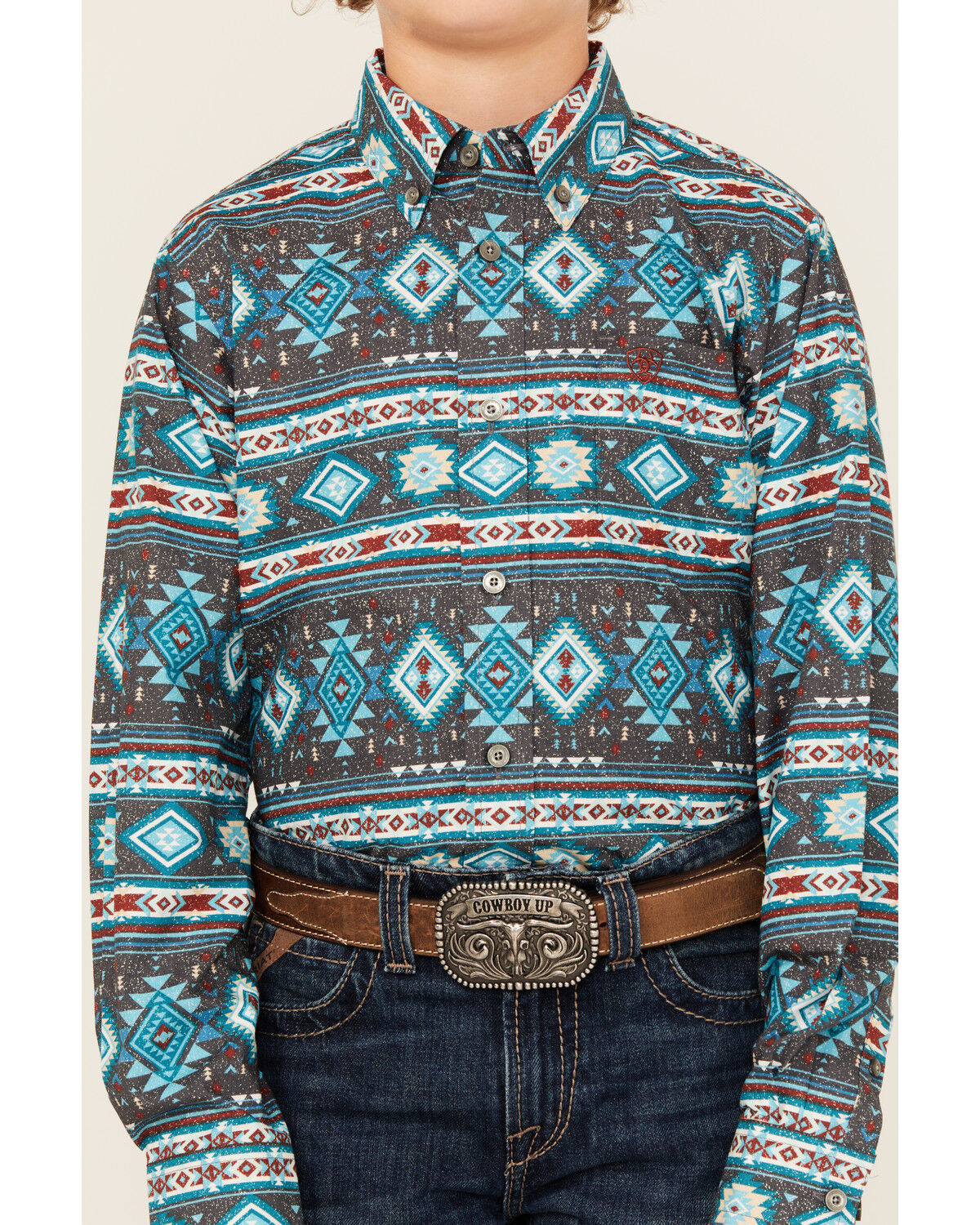 Ariat Boys' Classic Southwestern Striped Long Sleeve Button-Down Western Shirt